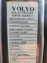 2019 Volvo VHD84F300 Tri-Axle Dump TruckT
