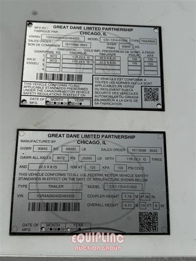 2016 Great Dane CS1-1314-01053 T/A DRY VAN TRA