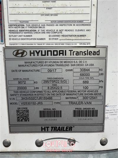 2018 Hyundai VI2530152-JRS T/A 53FT DRY VAN