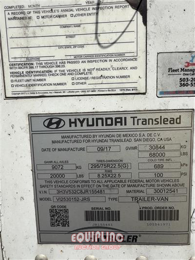 2018 Hyundai VI2530152-JRS T/A 53FT DRY VAN