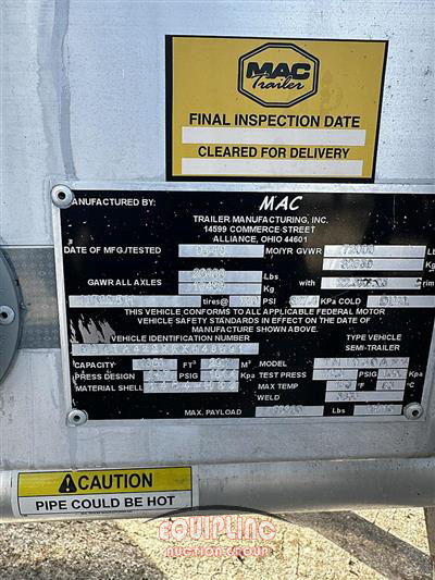 2019 MAC PNEUMATIC T/A TRAILER