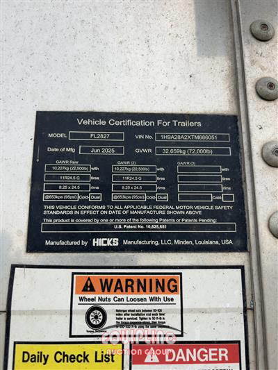 2026 HICKS FL2827 T/A 28FT END DUMP TRAIL