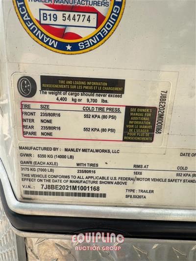 2021 MANLEY SF8.5X20TA T/A TRAILER