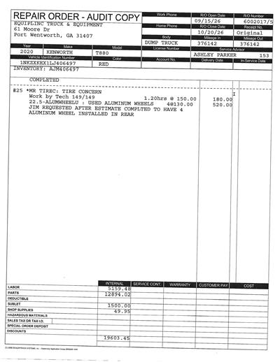 2020 Kenworth T880 TRI AXLE DUMP TRUCK