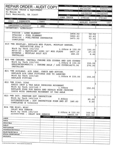 2020 Kenworth T880 TRI AXLE DUMP TRUCK