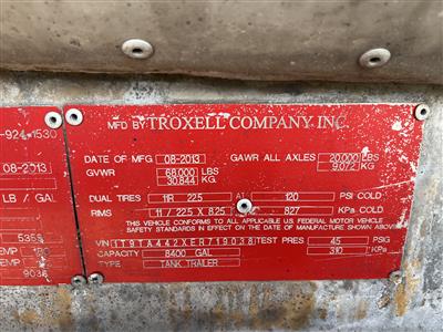 2014 Troxell 8400 gallon