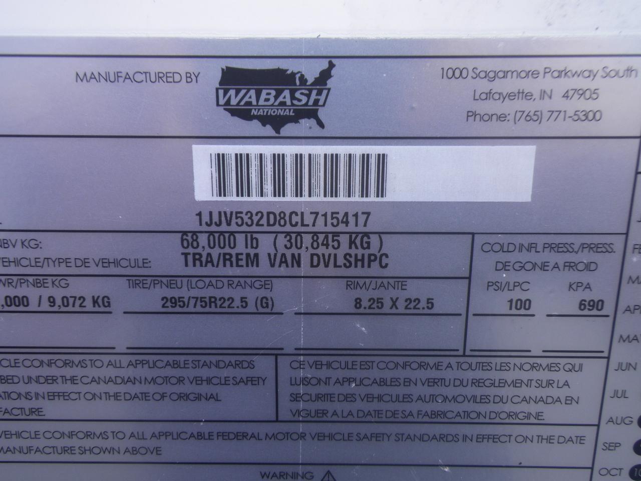 2012 WABASH    53X102 VAN 